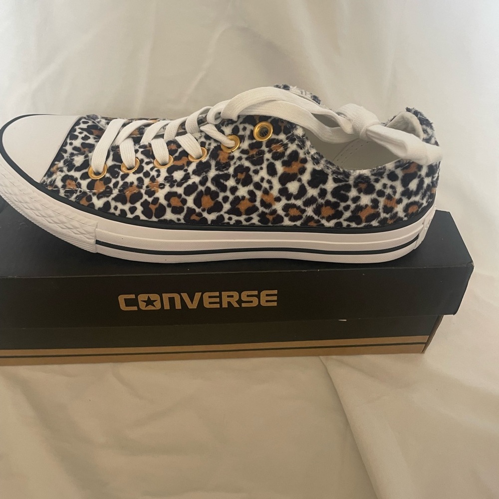 Converse White and Brown Leopard Canvas Sneakers Low-Top Style